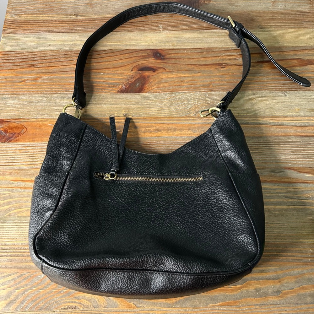 Joy Susan Black Vegan Leather Hobo Crossbody Bag Adjustable Strap Medium